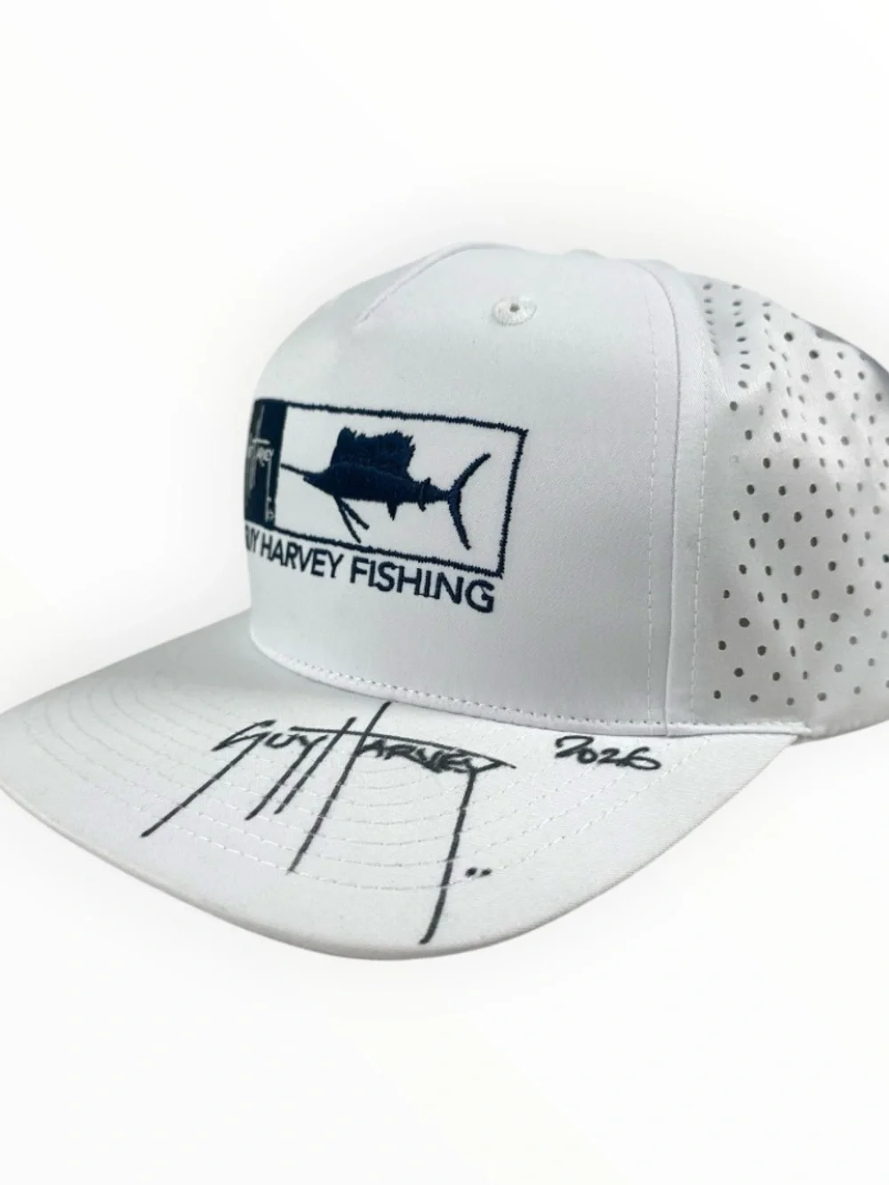 Guy Harvey Signed White Fishing Hat Sailfish Snapback Performance Cap 2026 NWT
